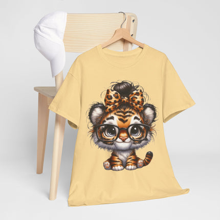 Cute Baby Tiger Tee — Adorable Glasses & Bow Graphic Shirt