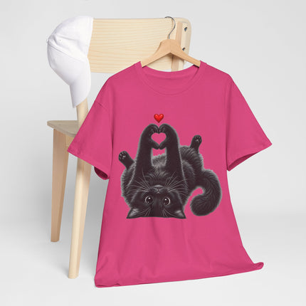 Cat Heart Tee — Cute Black Cat Lying Upside Down with Heart Graphic