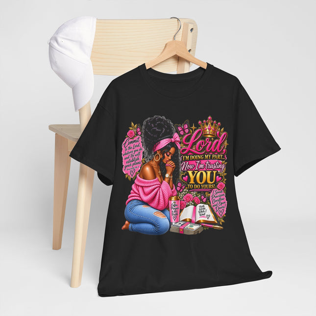 Prayerful Woman T-Shirt — "Lord I'm Using My Pain... Turn It Into Healing For You" Christian Faith Tee