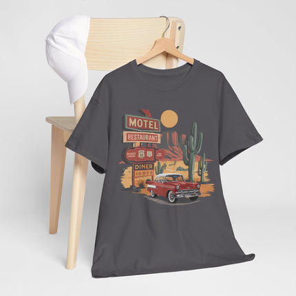 Vintage Desert Roadtrip T‑Shirt — 'Motel Diner' Retro Car & Cactus Design