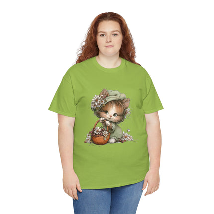 Whimsical Spring Cat #31 - Kitten Reaching for Butterfly Tee | Cute Cat Illustration Shirt