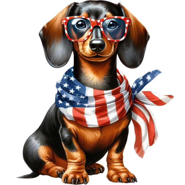 Dachshund in Red White Blue Shades – DTF Heat Transfer DTF Transfers Style Junction – Custom Digital Designs & Apparel