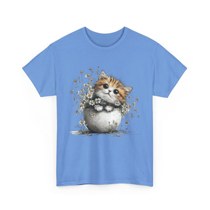 Whimsical Spring Cat #7 - Kitten Reaching for Butterfly Tee | Cute Cat Illustration Shirt