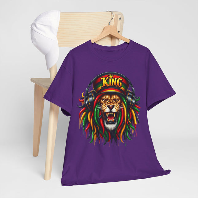 King Lion Rasta Tee — Lion Head with Headphones Graphic T-Shirt