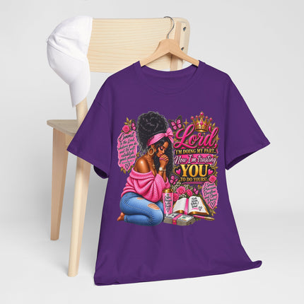 Prayerful Woman T-Shirt — "Lord I'm Using My Pain... Turn It Into Healing For You" Christian Faith Tee