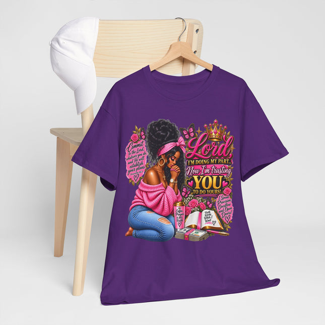 Prayerful Woman T-Shirt — "Lord I'm Using My Pain... Turn It Into Healing For You" Christian Faith Tee