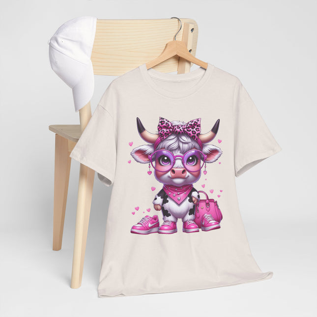 Cow Cute Pink Graphic Tee — Adorable Cow Girl Illustration T-Shirt