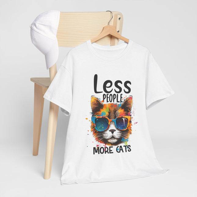 Less People More Cats T‑Shirt — Cool Sunglasses Cat Graphic Tee for Cat Lovers