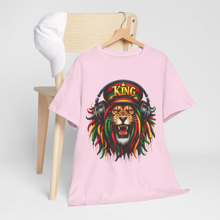 King Lion Rasta Tee — Lion Head with Headphones Graphic T-Shirt