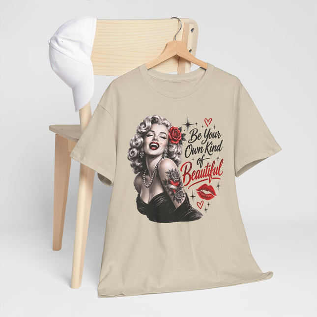Retro Pin-Up Tee — “Be Your Own Kind of Beautiful” Marilyn-Inspired Graphic Shirt