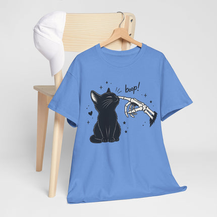 Cat Boop T‑Shirt — Black Cat & Skeleton Hand Boop Graphic Tee