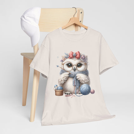 Cute Knitting Owl T-Shirt, Adorable Owl with Yarn and Needles, Cozy Craft Lover Gift Tee, Crochet Knitter Graphic Shirt