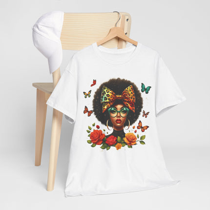 Afro Butterfly Floral Tee — Retro Afro Girl Graphic T-Shirt