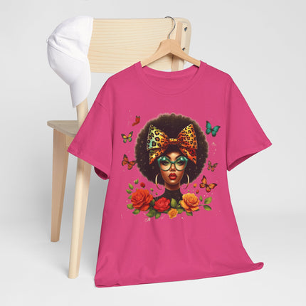 Afro Butterfly Floral Tee — Retro Afro Girl Graphic T-Shirt