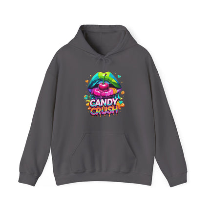 Candy Crush Graphic Hoodie — Colorful Lip & Heart Candy Design