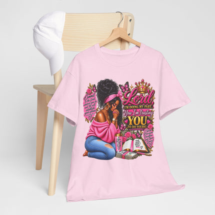 Prayerful Woman T-Shirt — "Lord I'm Using My Pain... Turn It Into Healing For You" Christian Faith Tee