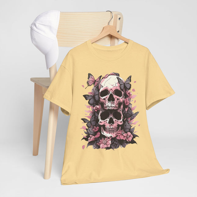 Skull & Pink Roses Tee - Gothic Floral Skull T-Shirt