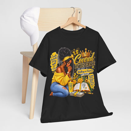 Covered By His Grace T-Shirt — Christian Prayer Tee for Black Women