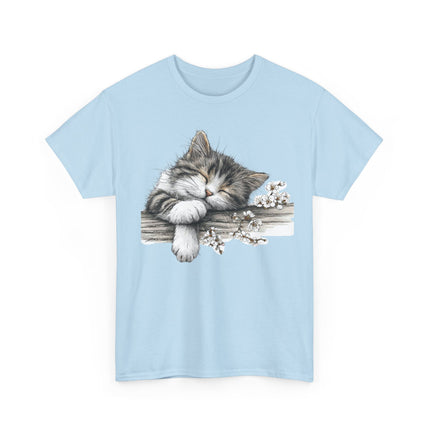 Whimsical Spring Cat #1 - Kitten Reaching for Butterfly Tee | Cute Cat Illustration Shirt