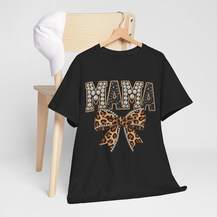 Mama Leopard Bow T-Shirt – Rhinestone Lettering Mother's Day Tee