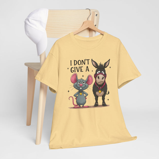 T-Shirt — “I Don’t Give A…” Funny Donkey & Mouse Graphic Tee