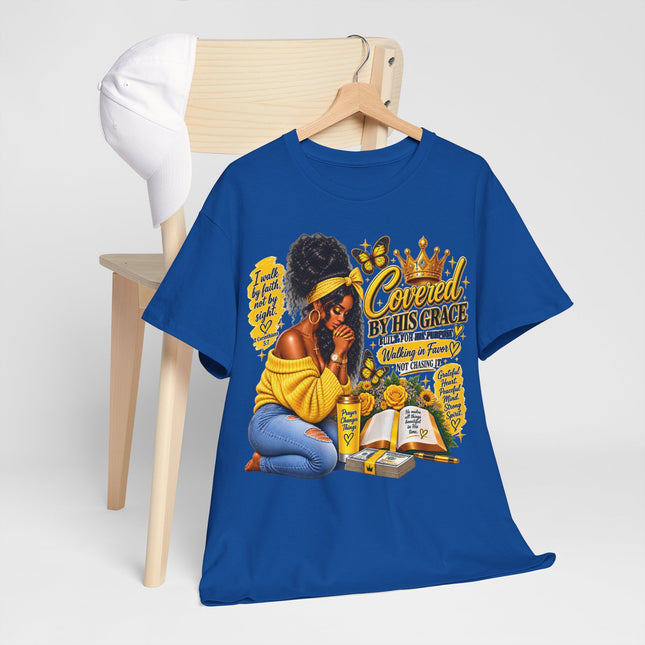Covered By His Grace T-Shirt — Christian Prayer Tee for Black Women