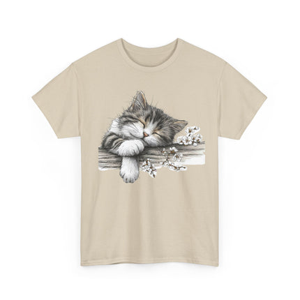 Whimsical Spring Cat #1 - Kitten Reaching for Butterfly Tee | Cute Cat Illustration Shirt