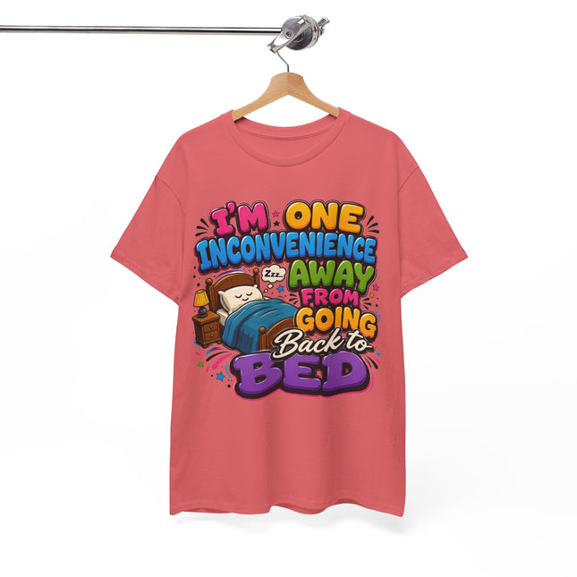 I'm One Inconvenience Away From Going Back to Bed T-Shirt | Funny Sleepy Cartoon Tee