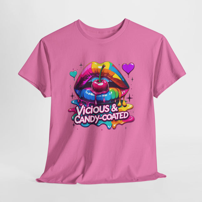 Graphic Tee — Vicious & Candy-Coated Rainbow Lips Cherry Design