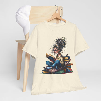 Booklover Graphic Tee — Cozy Reading Girl Illustration
