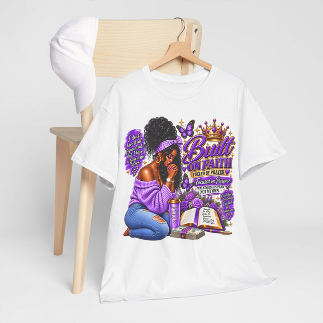 Built On Faith T-Shirt — Black Woman Praying Graphic Tee ("Built on Faith")