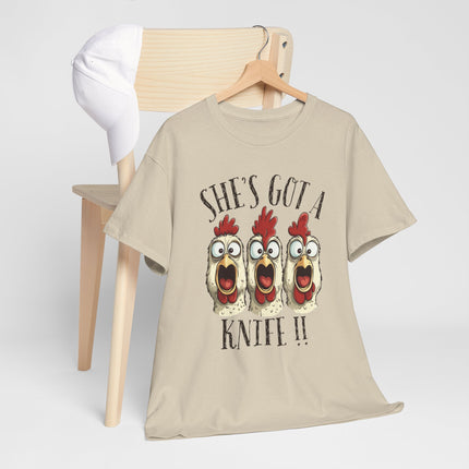 She's Got a Knife T-Shirt — Funny Chicken Graphic Tee