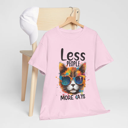 Less People More Cats T‑Shirt — Cool Sunglasses Cat Graphic Tee for Cat Lovers