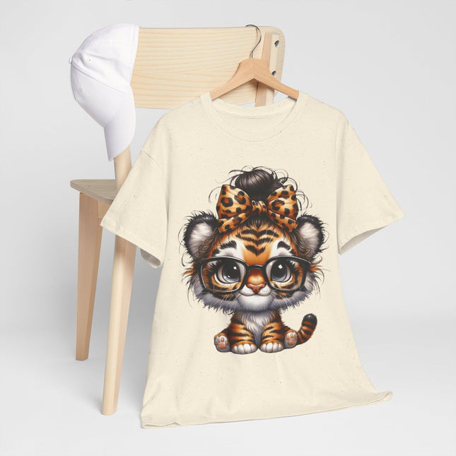 Cute Baby Tiger Tee — Adorable Glasses & Bow Graphic Shirt