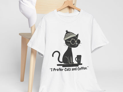 I Prefer Cats and Coffee Cat Illustration Tee | Coffee Lover Women's T-Shirt