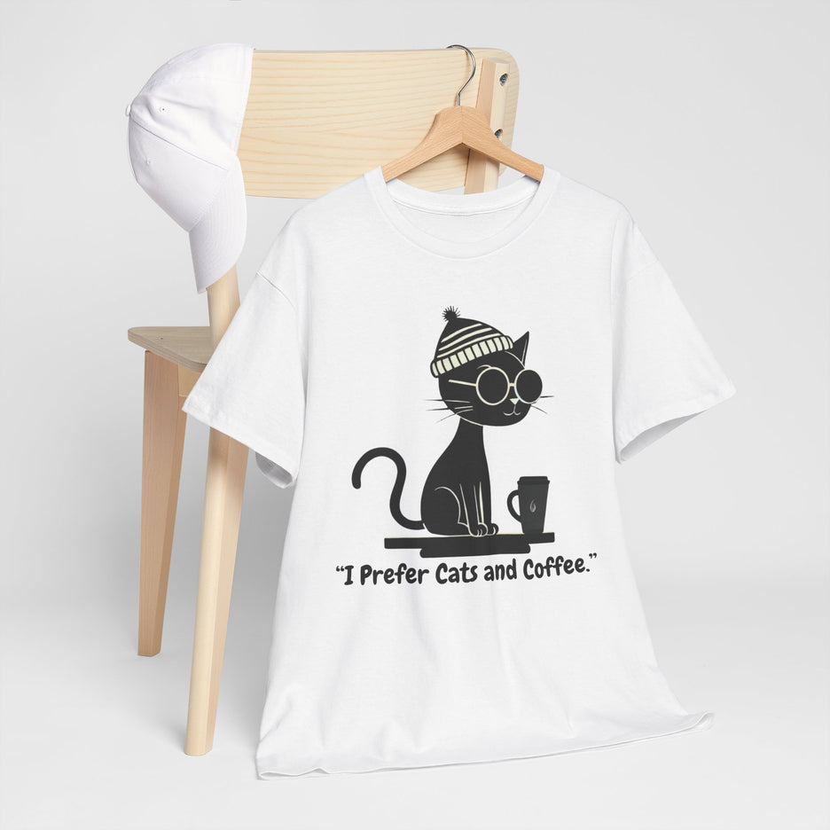 I Prefer Cats and Coffee Cat Illustration Tee | Coffee Lover Women's T-Shirt