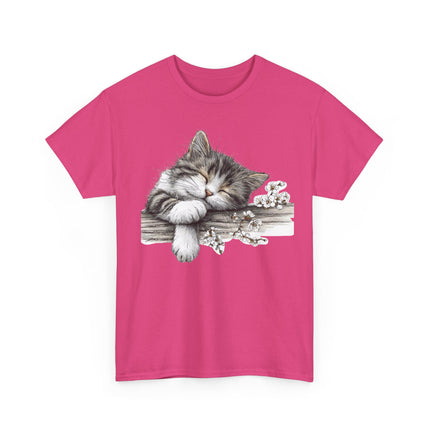 Whimsical Spring Cat #1 - Kitten Reaching for Butterfly Tee | Cute Cat Illustration Shirt