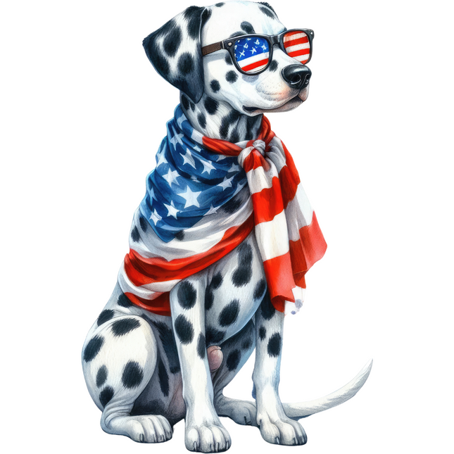Dalmatian Wearing USA Flag Scarf – DTF Heat Transfer DTF Transfers Style Junction – Custom Digital Designs & Apparel