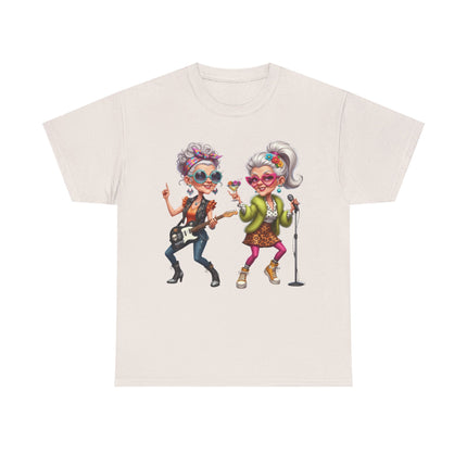 Senior Rock Duo Graphic Tee — Retro Grandmas Singing & Playing Guitar