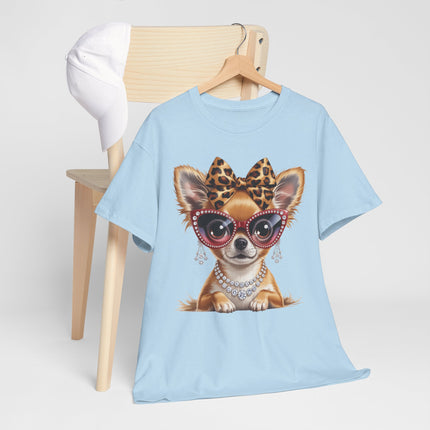 Chic Chihuahua Tee — Leopard Bow & Pearl Dog Graphic T-Shirt