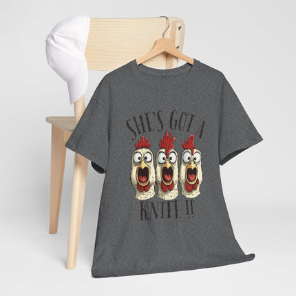 She's Got a Knife T-Shirt — Funny Chicken Graphic Tee