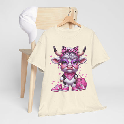 Cow Cute Pink Graphic Tee — Adorable Cow Girl Illustration T-Shirt