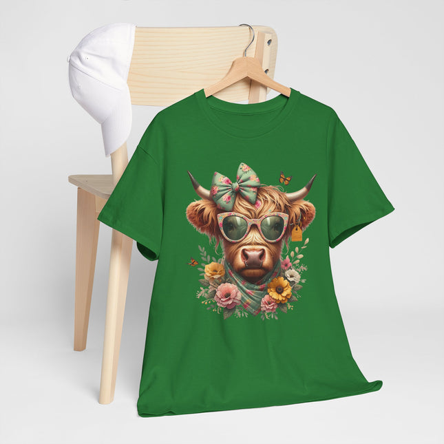 Cow With Sunglasses Tee — Floral Cow Graphic T‑Shirt