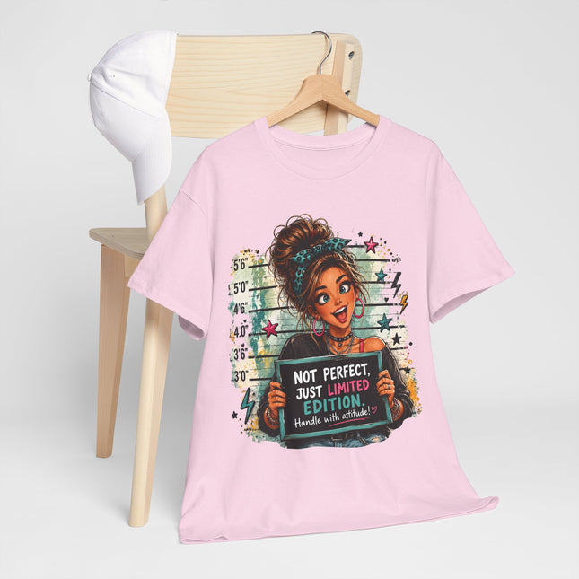 Limited Edition Graphic T-Shirt — “Not Perfect, Just Limited Edition” Mugshot Girl Tee