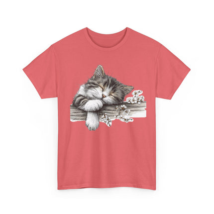 Whimsical Spring Cat #1 - Kitten Reaching for Butterfly Tee | Cute Cat Illustration Shirt
