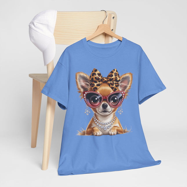 Chic Chihuahua Tee — Leopard Bow & Pearl Dog Graphic T-Shirt