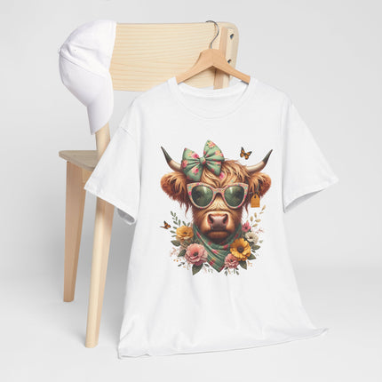 Cow With Sunglasses Tee — Floral Cow Graphic T‑Shirt
