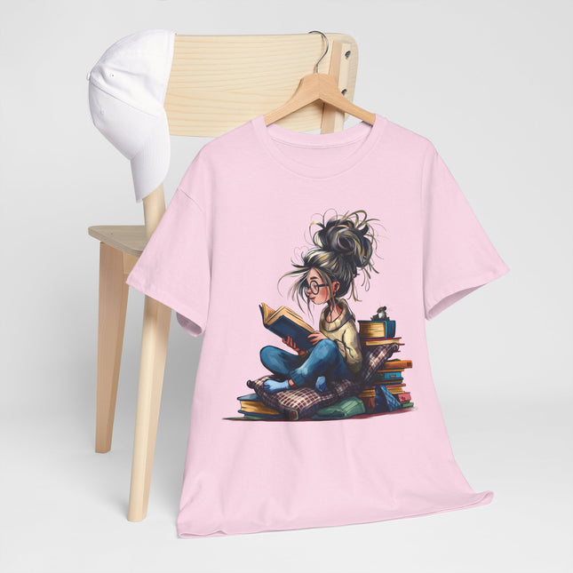 Booklover Graphic Tee — Cozy Reading Girl Illustration