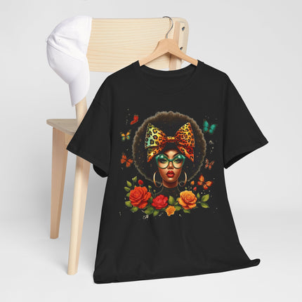 Afro Butterfly Floral Tee — Retro Afro Girl Graphic T-Shirt