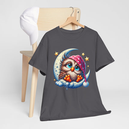 Cute Owl on Moon T-Shirt — Sleepy Owl Graphic Tee